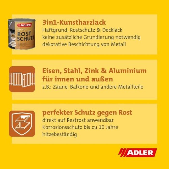 ADLER Ferro Rostschutz RAL7001 Silbergrau 375 ml, für Eisen, Stahl, Zink und Aluminium im Innen- und Außenbereich, 452500700137