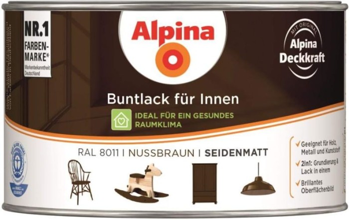 Alpina Buntlack für Innen, Nussbraun - seidenmatt, 300 ml, 011280803