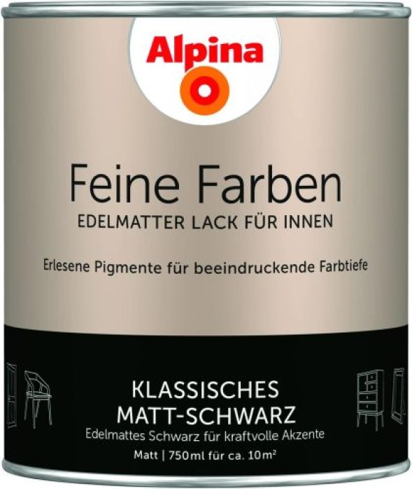 Alpina Feine Farben Lack, Klassisches Matt-Schwarz 750ml, 984117