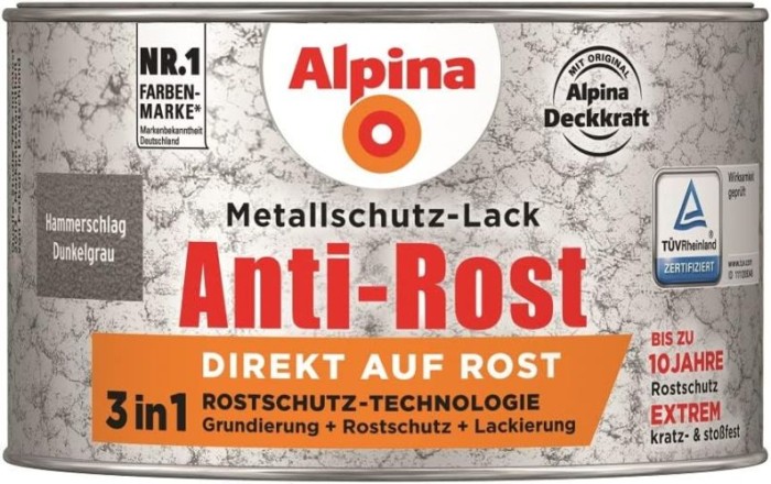 Alpina Metallschutzlack Anti-Rost Eisenglimmer Dunkelgrau 300ml, 017040803/L