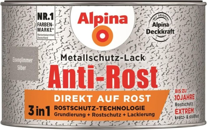 Alpina Metallschutzlack Anti-Rost Eisenglimmer Silber 300ml, 017020803/L