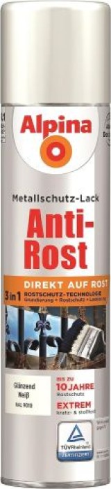 Alpina Metallschutzlack Anti-Rost Glänzend Weiß 400ml, 017170804/L