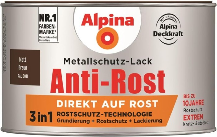 Alpina Metallschutzlack Anti-Rost Matt Braun 300ml, 017320803/L