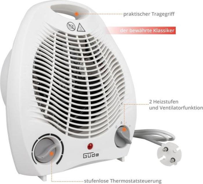 Güde Heizlüfter GH 2000, 2 Stufen (1000/2000 W), Ventilatorfunktion, Gebläseleistung 75 m³/h, 85175