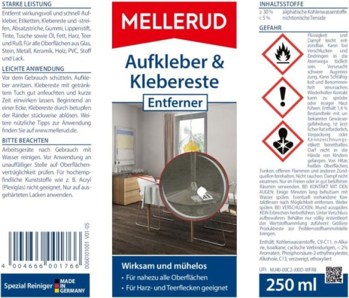 MELLERUD Aufkleber & Klebereste Entferner 250 ml, 2001001766