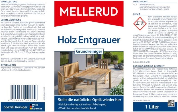 MELLERUD Holz Entgrauer Grundreiniger, 1 Liter, 2001002756