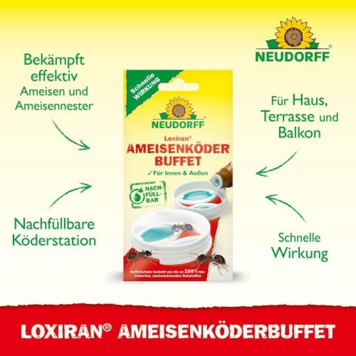 Neudorff Loxiran AmeisenköderBuffet – Nachfüllbare und nachhaltige Ameisenköderstation für Innen und Außen, 2 Stück, 01365