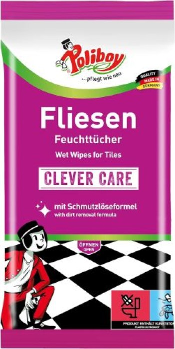 Poliboy Fliesen & Stein Feuchttücher – 22x30 cm – 15 Tücher 500g Packung 5201508