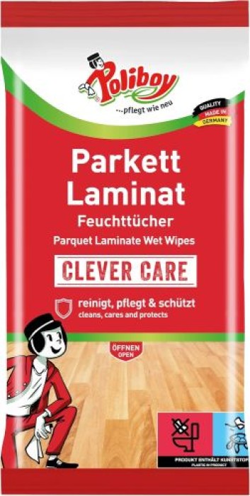 Poliboy Parkett & Laminat Feuchttücher – 15 Tücher - Schnelle, Streifenfreie Reinigung - Made in Germany - 6201508 6201508