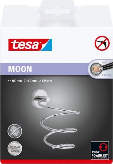 tesa Moon Fönhalterung, Edelstahloptik, inkl. Klebelösung, 40311-00000-00