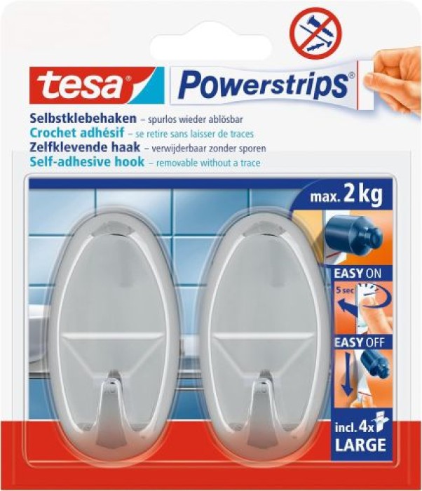 tesa Powerstrips Haken Large OVAL Chrom, 58050-00012-20