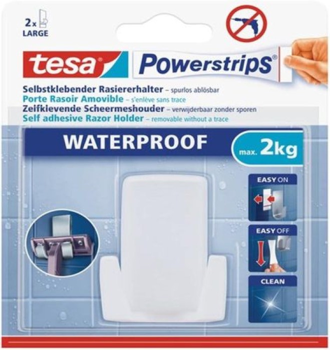 tesa Powerstrips Waterproof Rasiererhalter Wave, Metall, 59703-00000-03