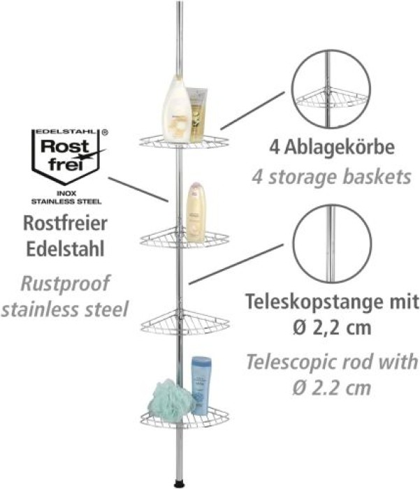 WENKO Teleskop-Duschecke Prea Edelstahl, Glänzend, 18596100