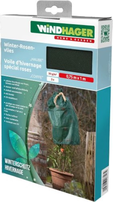 Windhager Rosen-Vlies Haube, Wintervlies-Haube, 3 Stück, grün, 0,75 x 1 m, 30 g/m², 06726