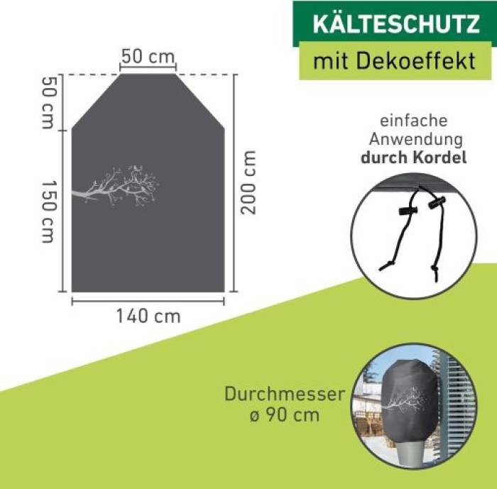 Windhager Winter-Deko-Vlieshaube Protect XXL, Kälteschutz, 1,4 x 2 m, anthrazit, 07399